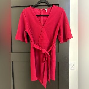 She + Sky Red Romper with Tie around Waist